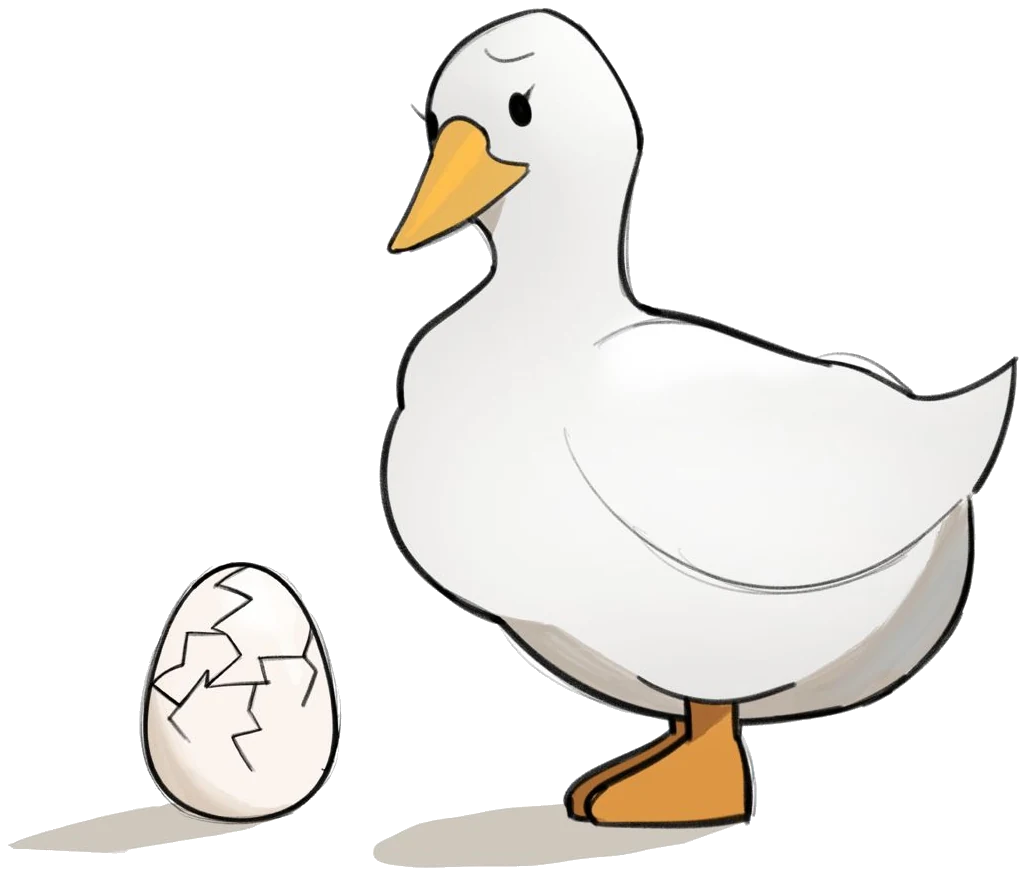 Quanta waiting beside an egg — nothing hatched yet