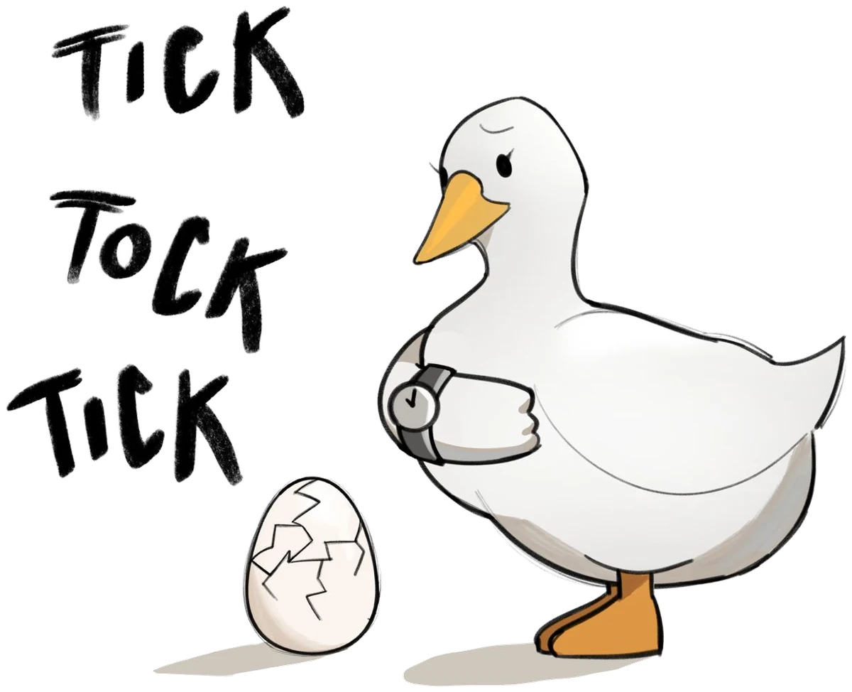 Quanta checking a watch — tick tock